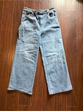 Well Worn (from Costco) Medium Blue Wide-Leg High-Rise Jeans.